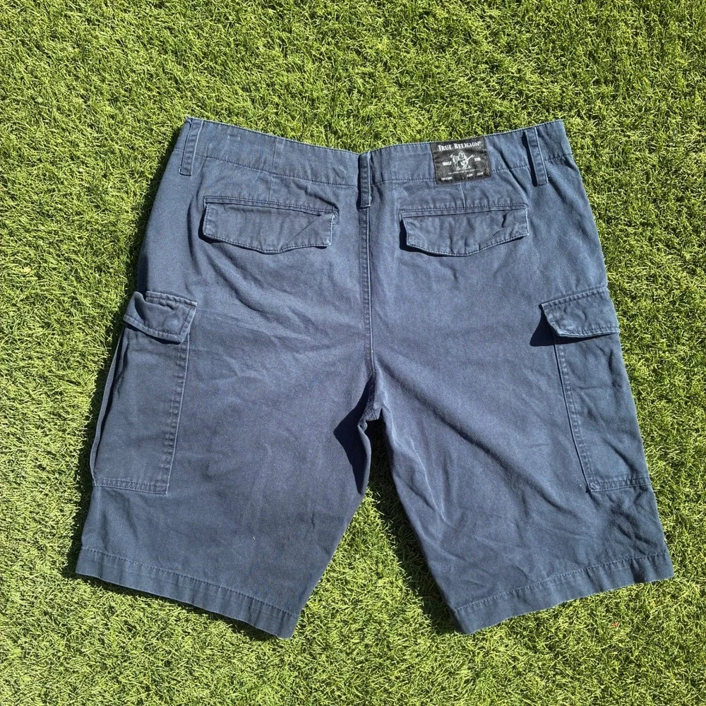 True Religion Mens 40x12 Navy Blue Cargo Shorts Relaxed Fit Utility Y2K Skater